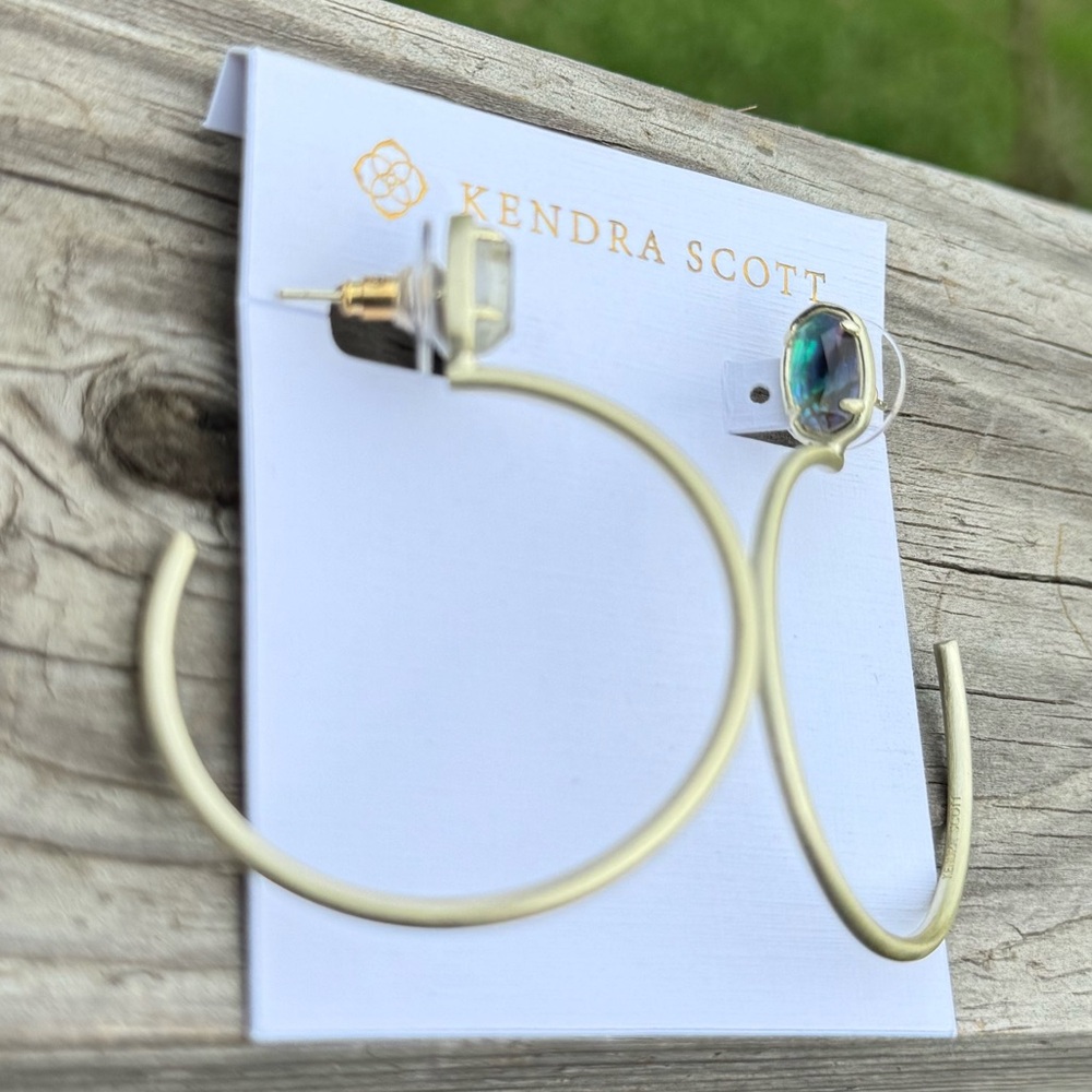 NWOT Kendra Scott Pepper Abalone Hoop Earrings Gold tone - Picture 4 of 5